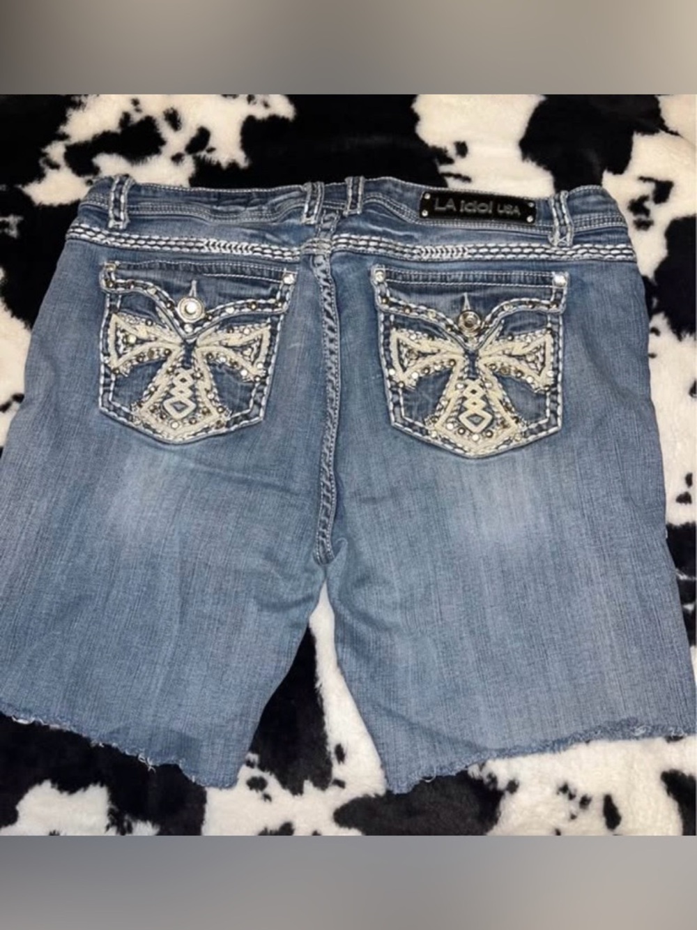 L.A. idol Light Blue Embellished Boyfriend Denim Shorts